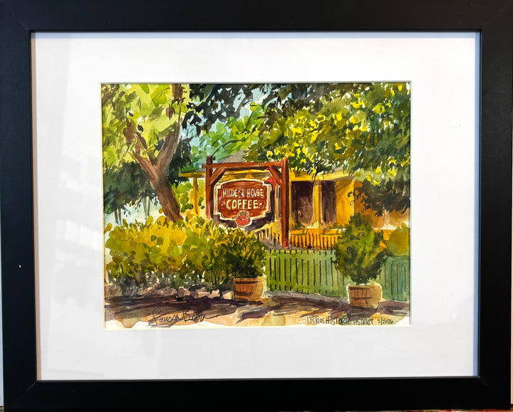 Hidden House Coffee at Los Rios, original watercolor by Larissa Brown