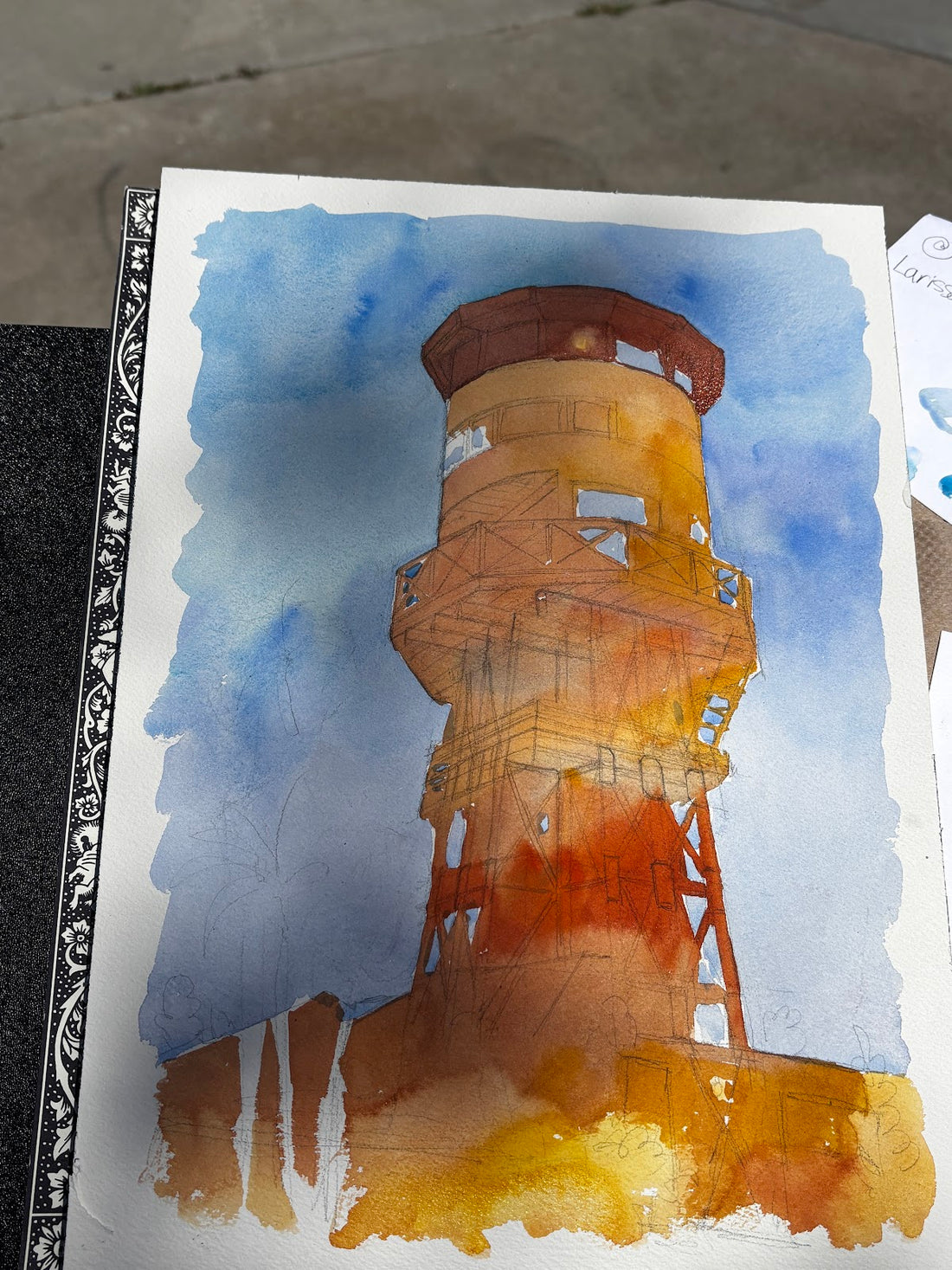 Work in progress, underpainting layers for Water Tower, Seal Beach