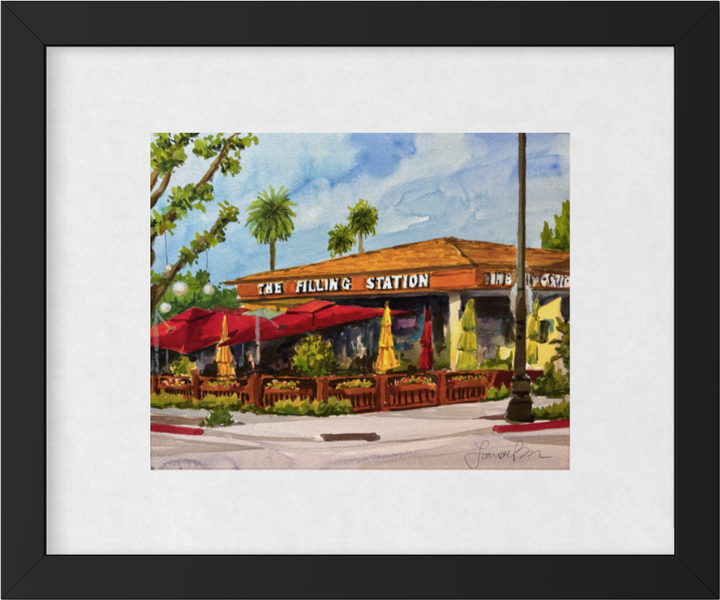The Filling Station, original watercolor by Larissa Brown