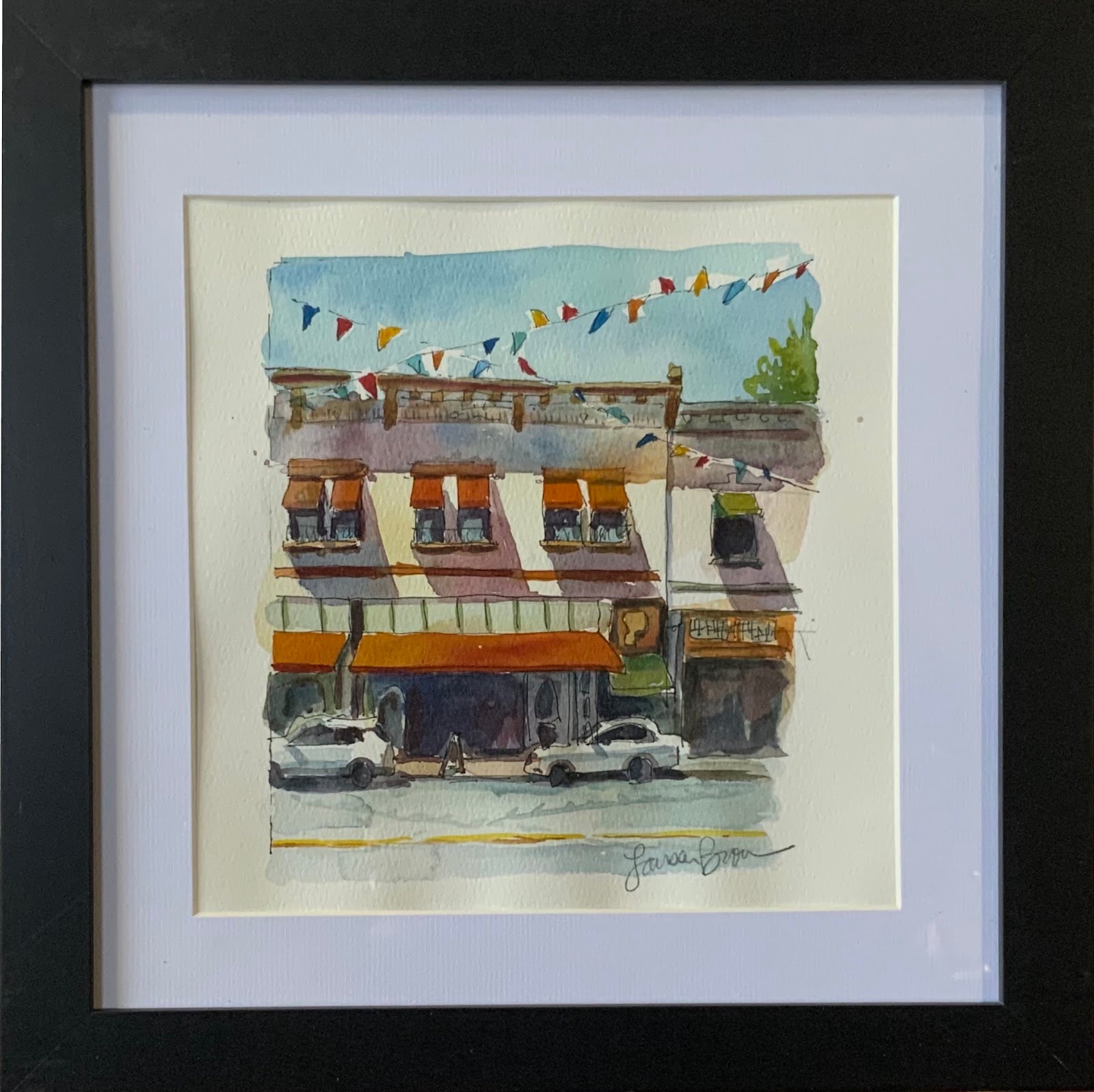 Orange Circle Glassell Flags, original watercolor by Larissa Brown