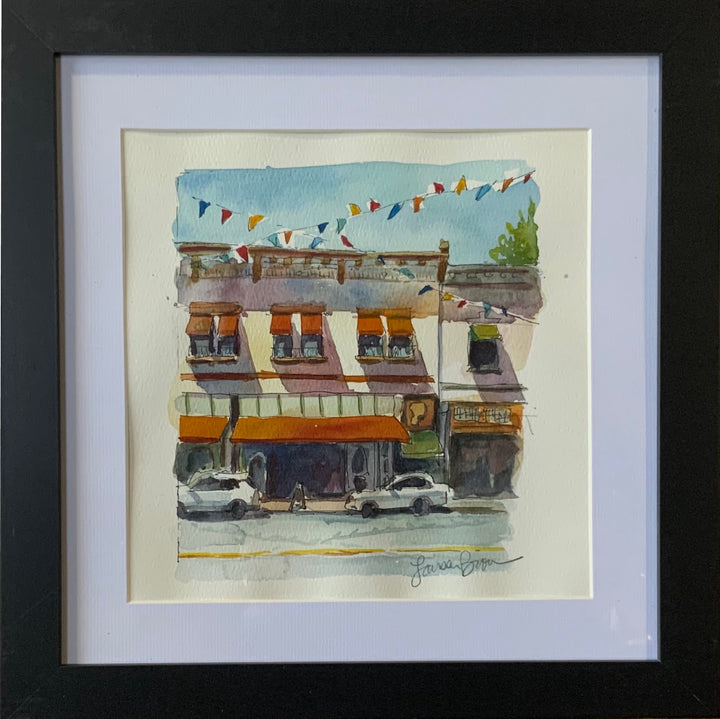 Orange Circle Glassell Flags, original watercolor by Larissa Brown