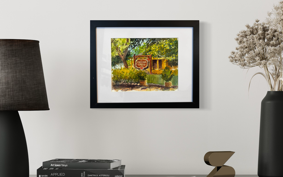 Hidden House Coffee at Los Rios, framed and mocked up on a wall