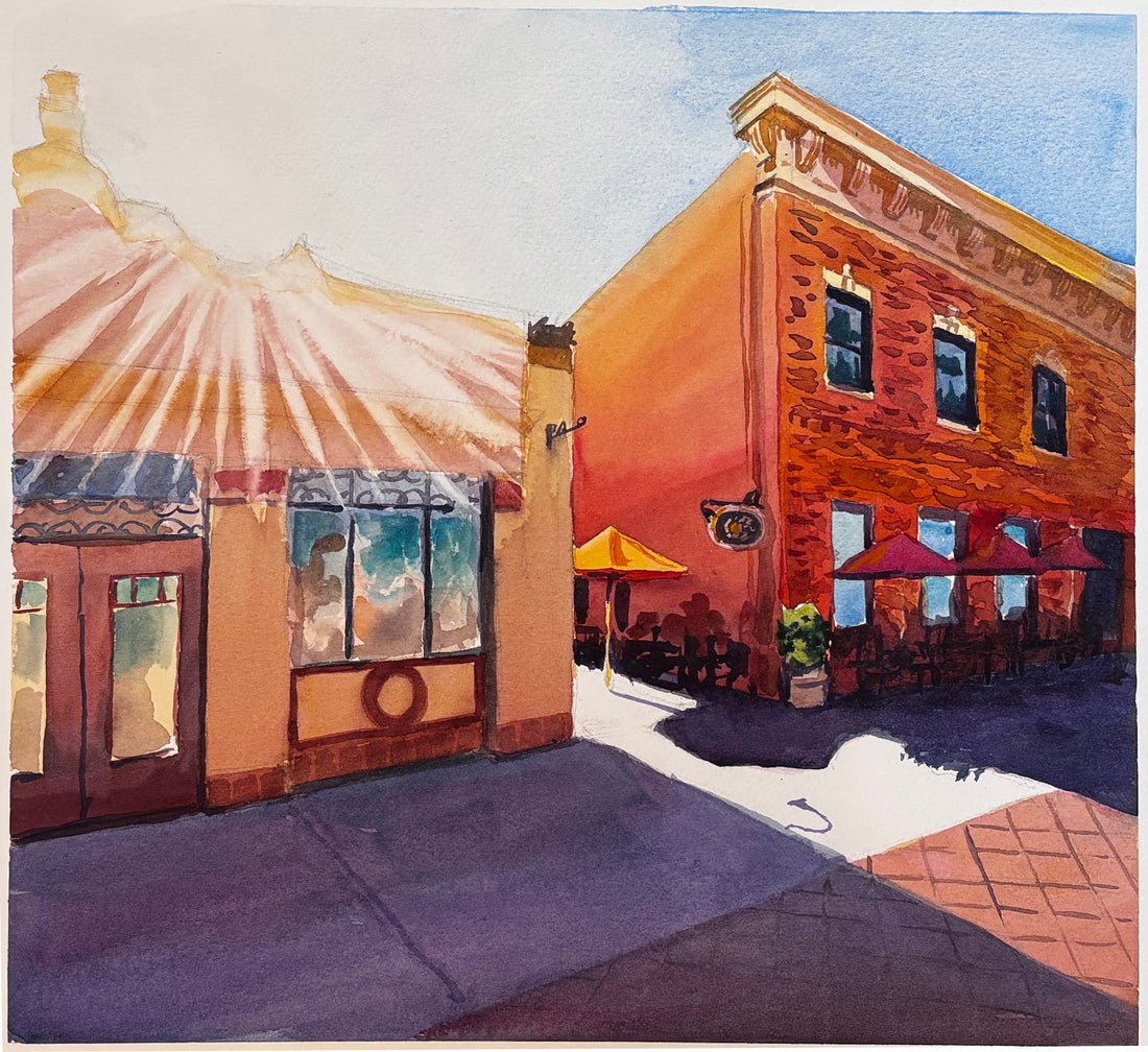 Urth Cafe Alley, original watercolor by Larissa Brown